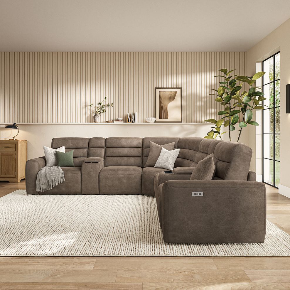 Cohen Group 3 Electric Recliner with 2 Consoles in Miller Earth Brown Fabric 3