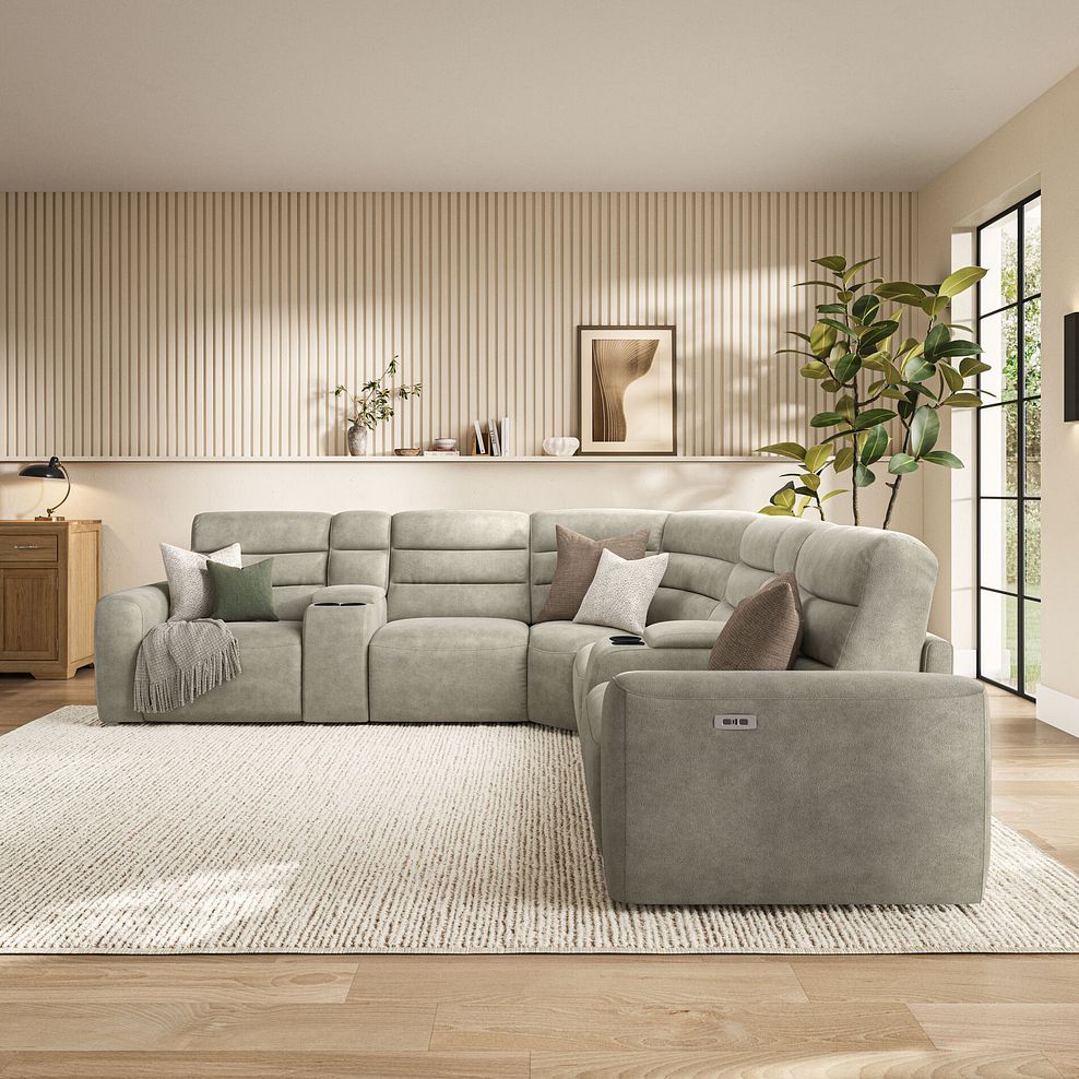 Cohen Group 3 Electric Recliner with 2 Consoles in Miller Taupe Fabric 3