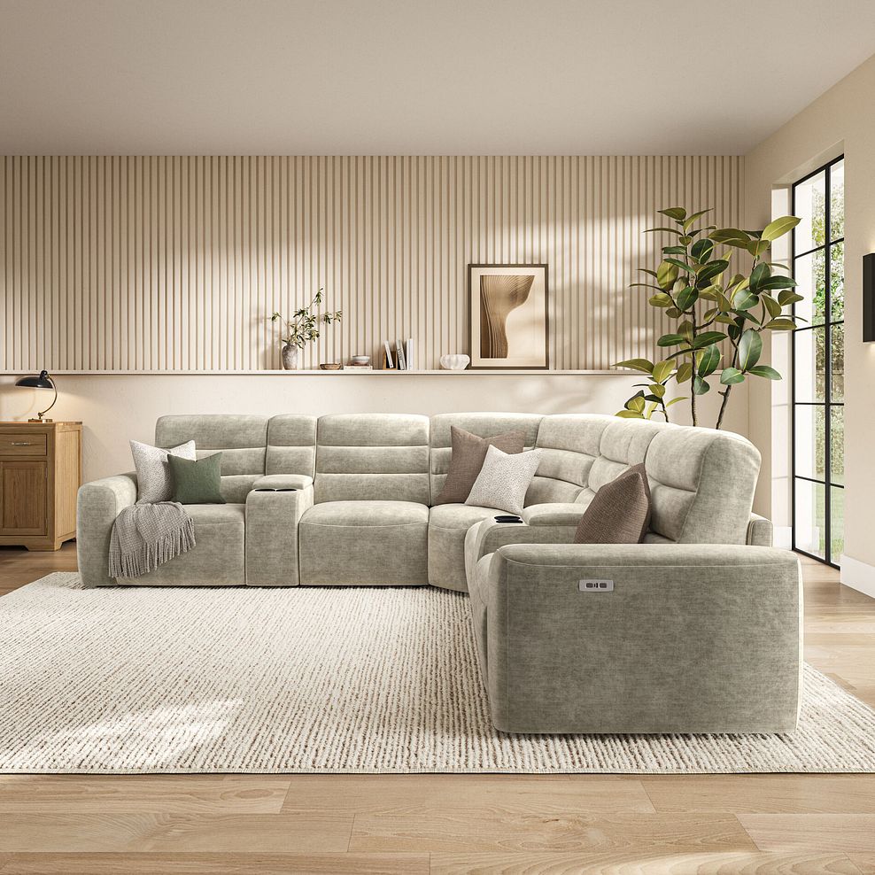 Cohen Group 3 Electric Recliner with 2 Consoles in Plush Beige Fabric 3