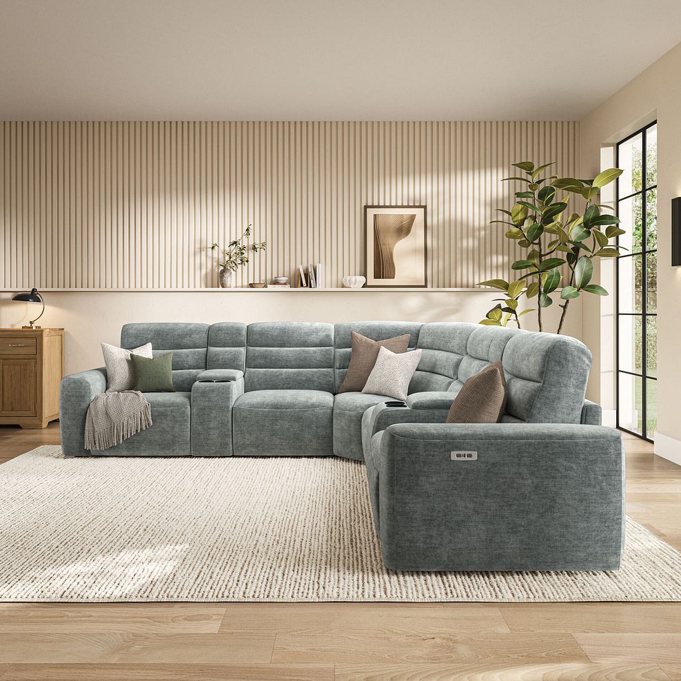 Cohen Group 3 Electric Recliner with 2 Consoles in Plush Silver Fabric 3