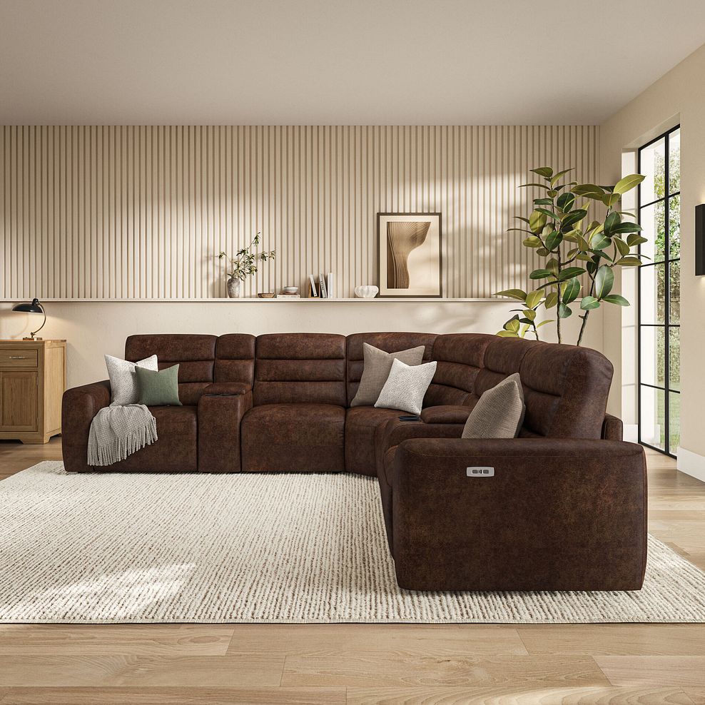 Cohen Group 3 Electric Recliner with 2 Consoles in Ranch Dark Brown Fabric 3