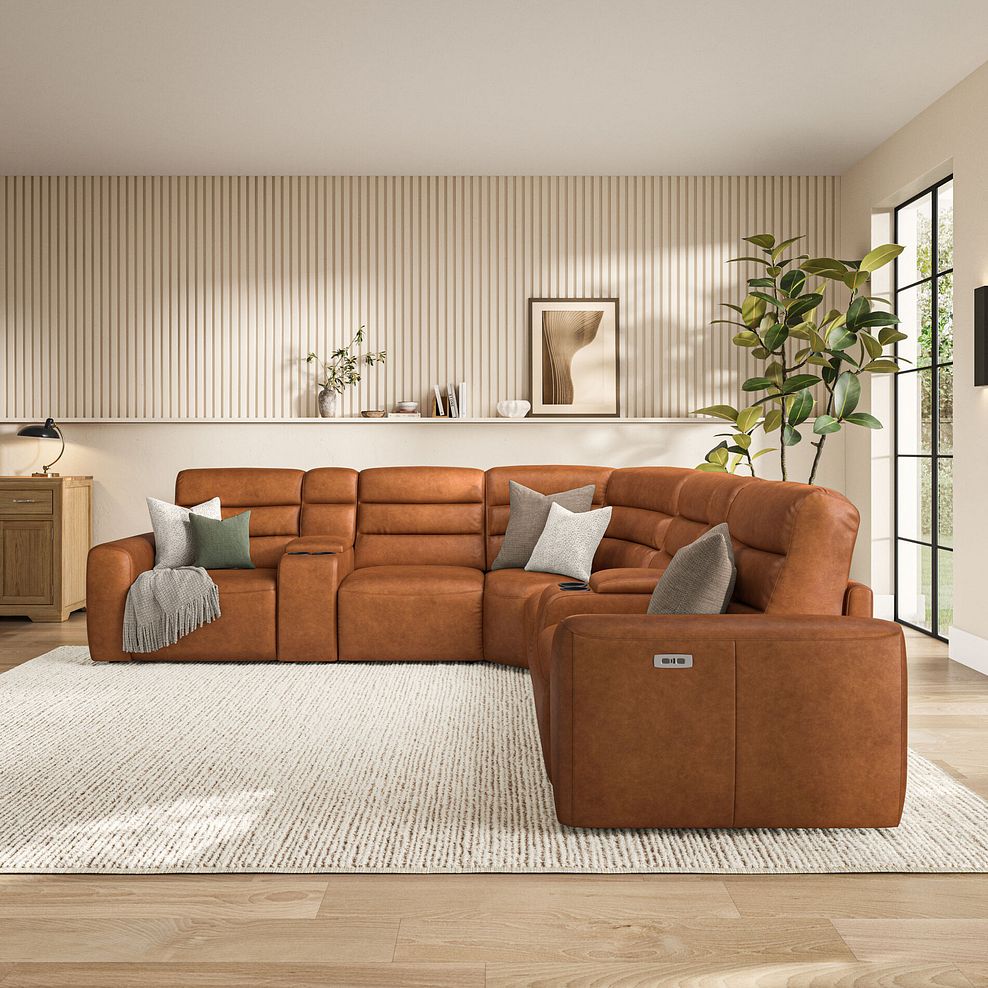 Cohen Group 3 Electric Recliner with 2 Consoles in Virgo Cognac Leather 3