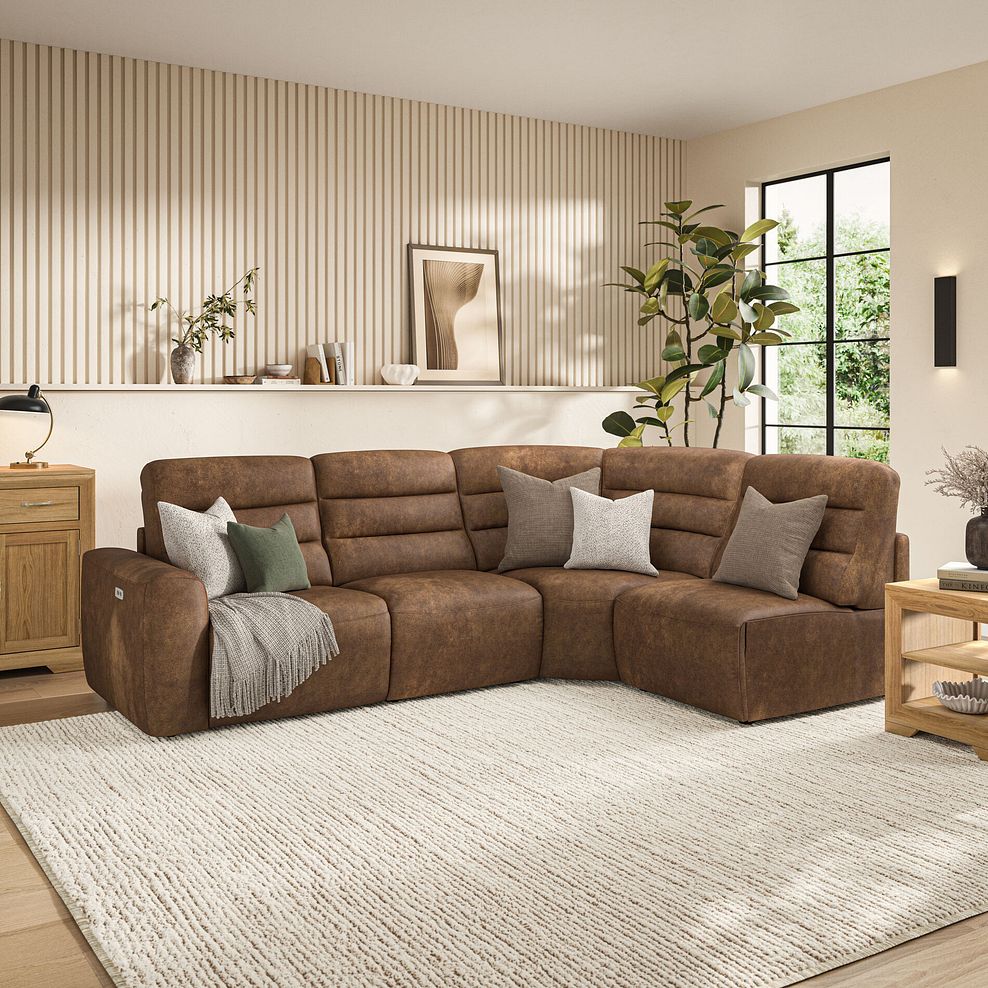 Cohen Group 4 Electric Recliner in Ranch Brown Fabric 1