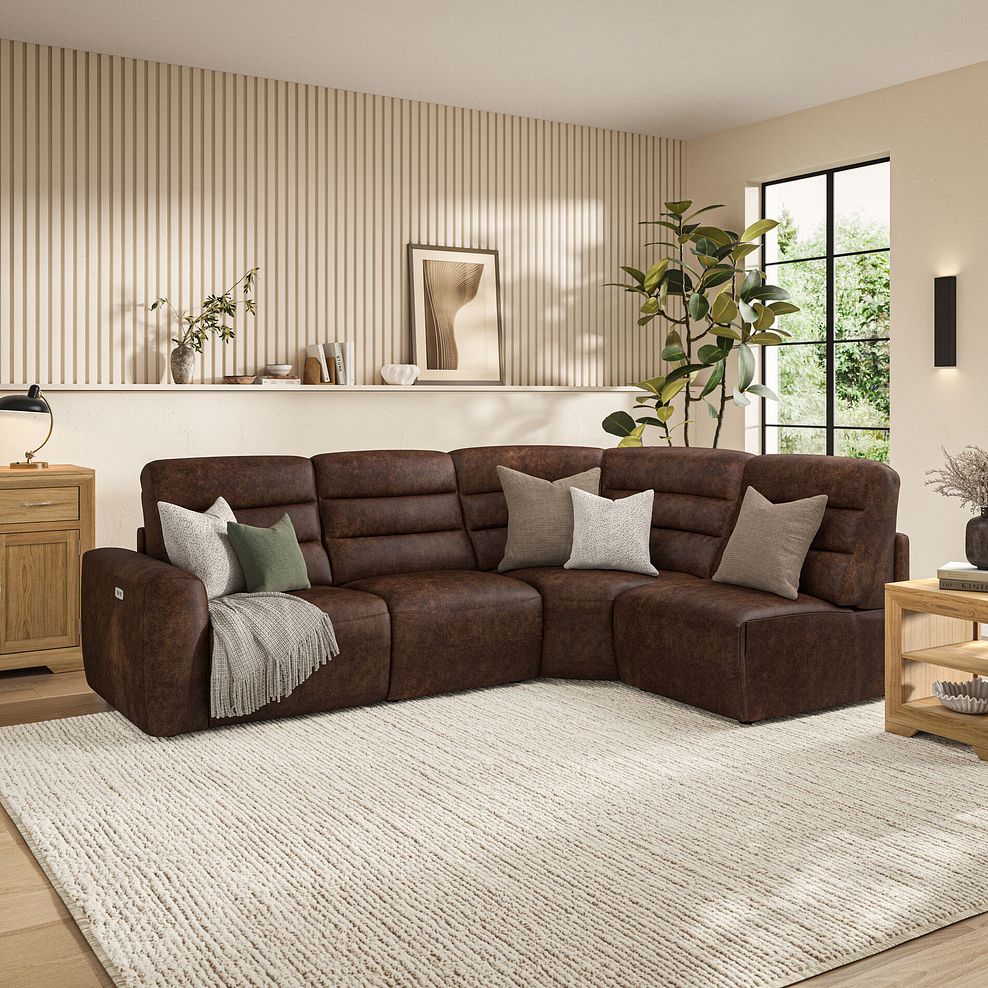 Cohen Group 4 Electric Recliner in Ranch Dark Brown Fabric 1