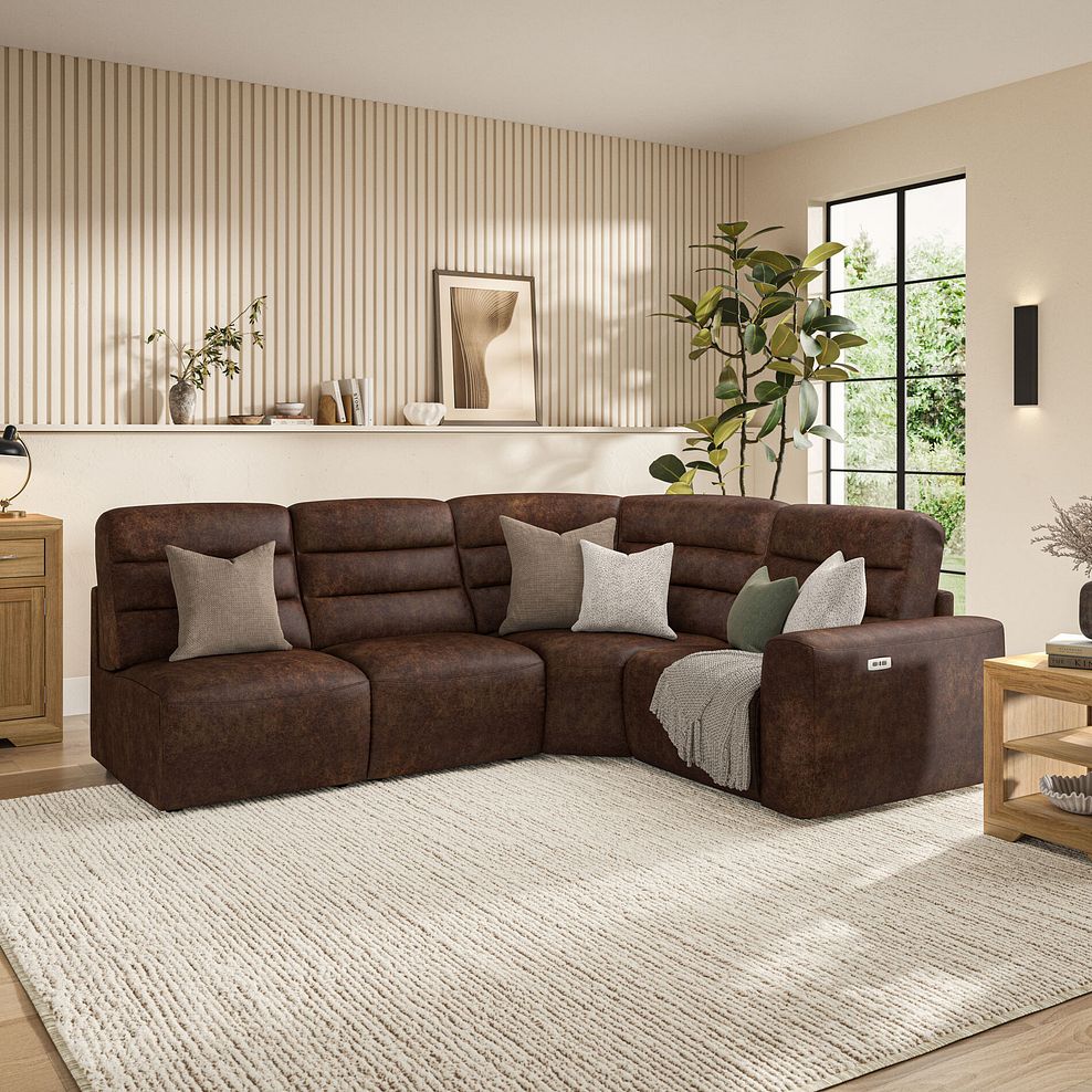 Cohen Group 5 Electric Recliner in Ranch Dark Brown Fabric 1