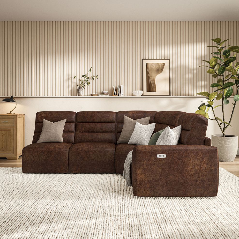 Cohen Group 5 Electric Recliner in Ranch Dark Brown Fabric 3