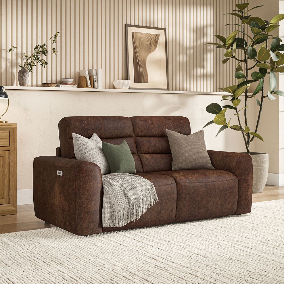 Cohen Group 8 Electric Recliner in Ranch Dark Brown Fabric 1