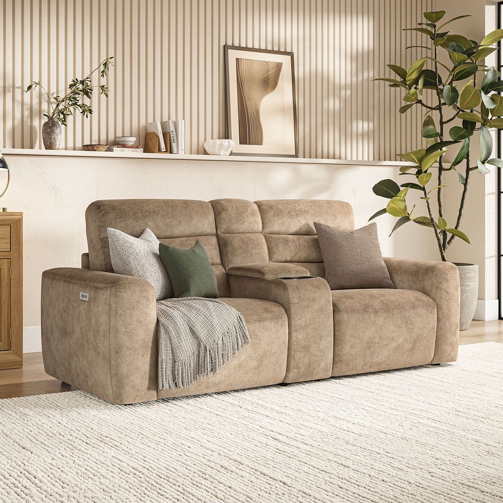 Cohen Group 8 Electric Recliner with 1 console in Dapple Taupe Fabric 1