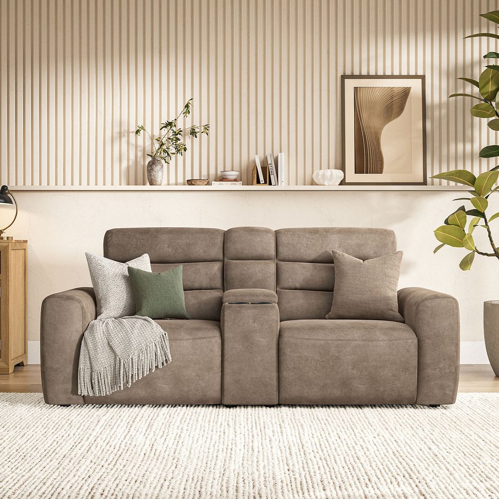 Cohen Group 8 Electric Recliner with 1 console in Miller Earth Brown Fabric 3