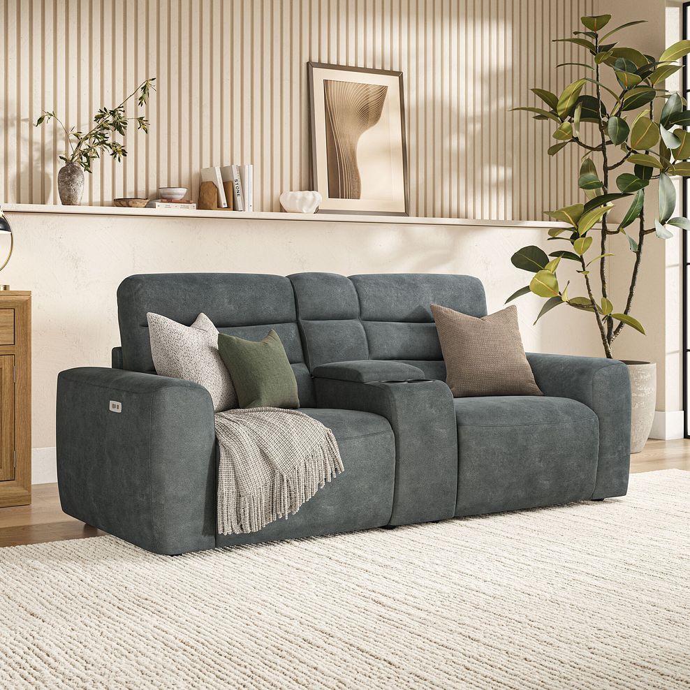 Cohen Group 8 Electric Recliner with 1 console in Miller Grey Fabric 1