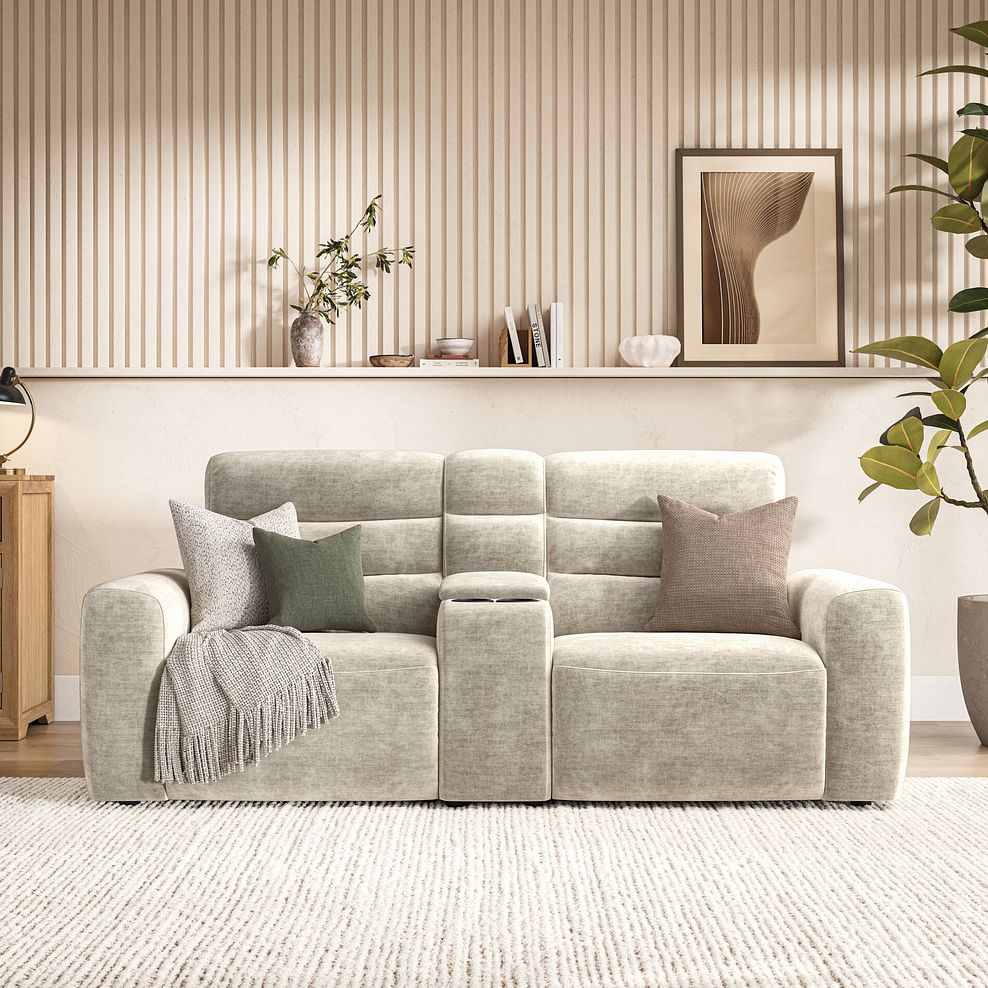 Cohen Group 8 Electric Recliner with 1 console in Plush Beige Fabric 3