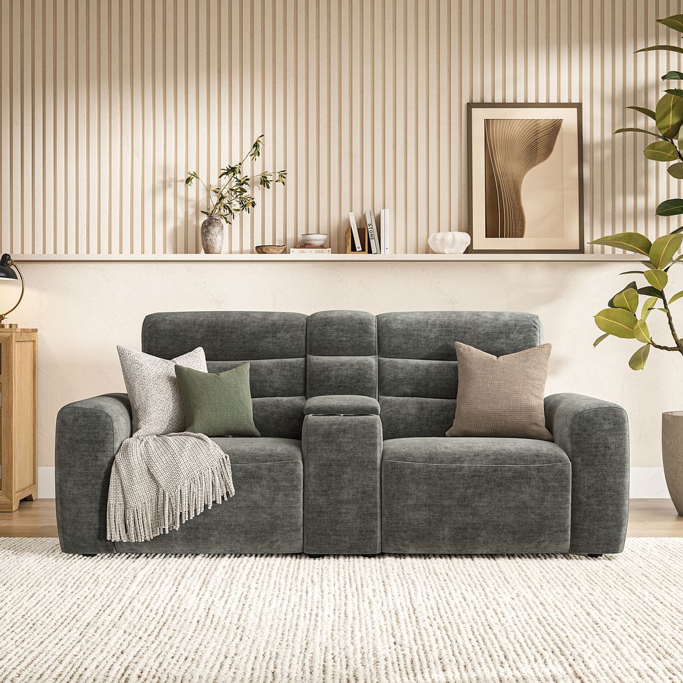 Cohen Group 8 Electric Recliner with 1 console in Plush Charcoal Fabric 3