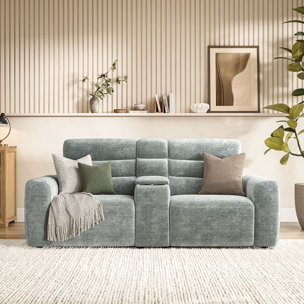 Cohen Group 8 Electric Recliner with 1 console in Plush Silver Fabric 3