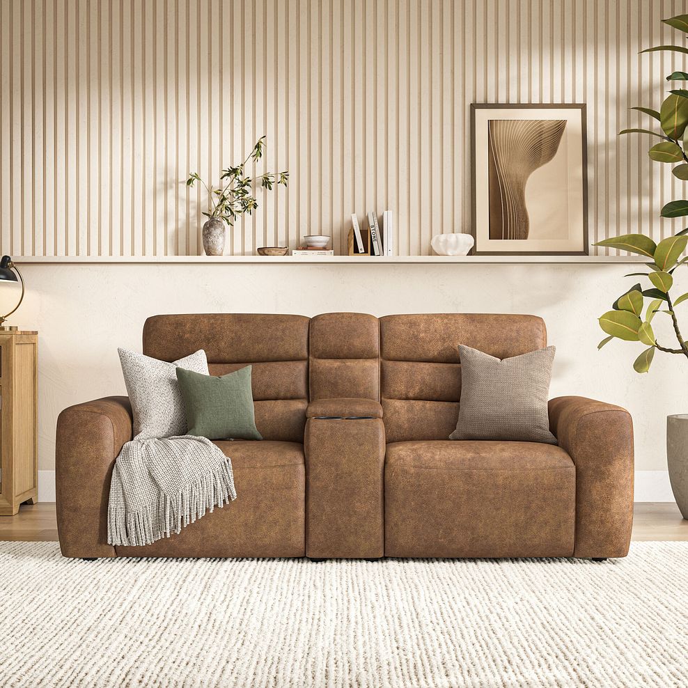 Cohen Group 8 Electric Recliner with 1 console in Ranch Brown Fabric 3