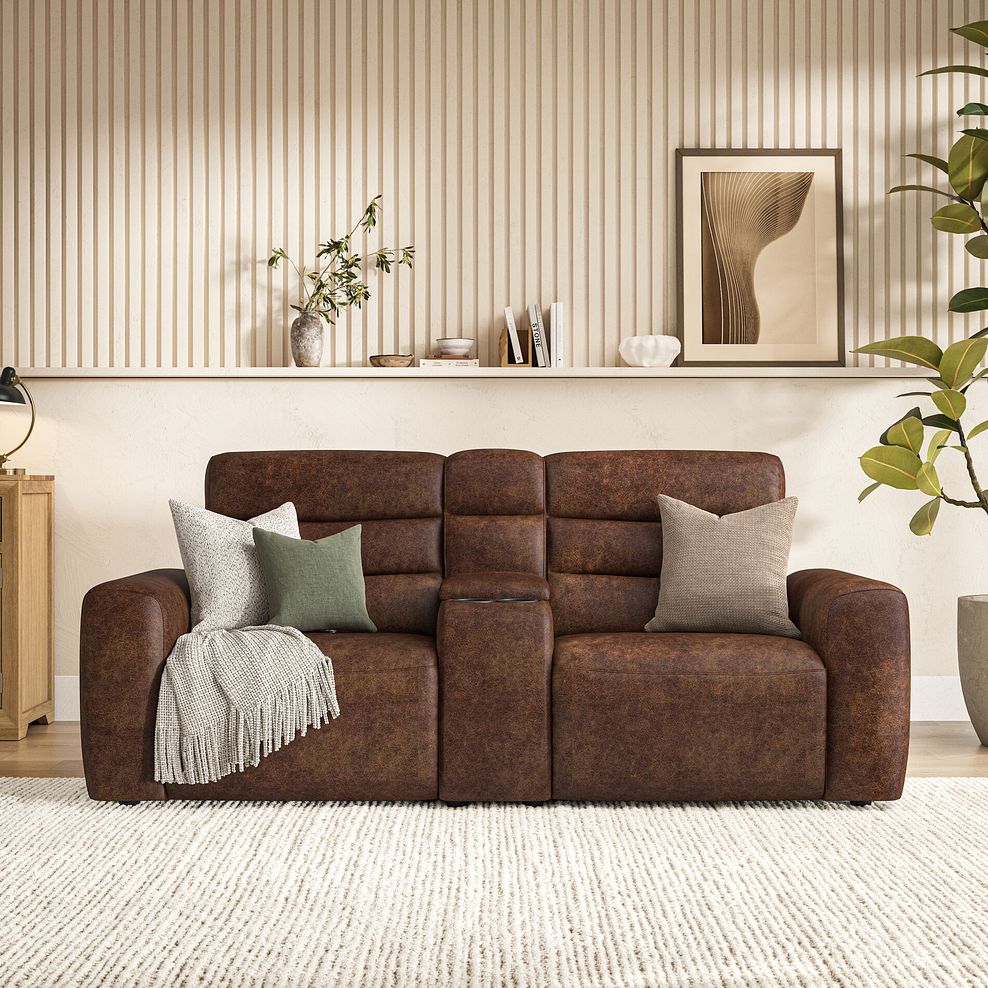 Cohen Group 8 Electric Recliner with 1 console in Ranch Dark Brown Fabric 3