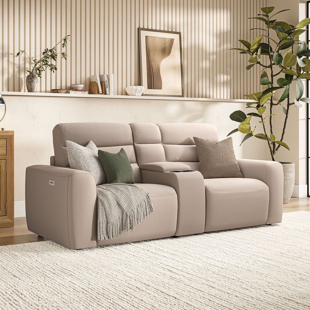 Cohen Group 8 Electric Recliner with 1 console in Virgo Buff Leather 1