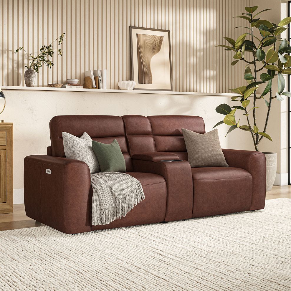 Cohen Group 8 Electric Recliner with 1 console in Virgo Chestnut Leather 1