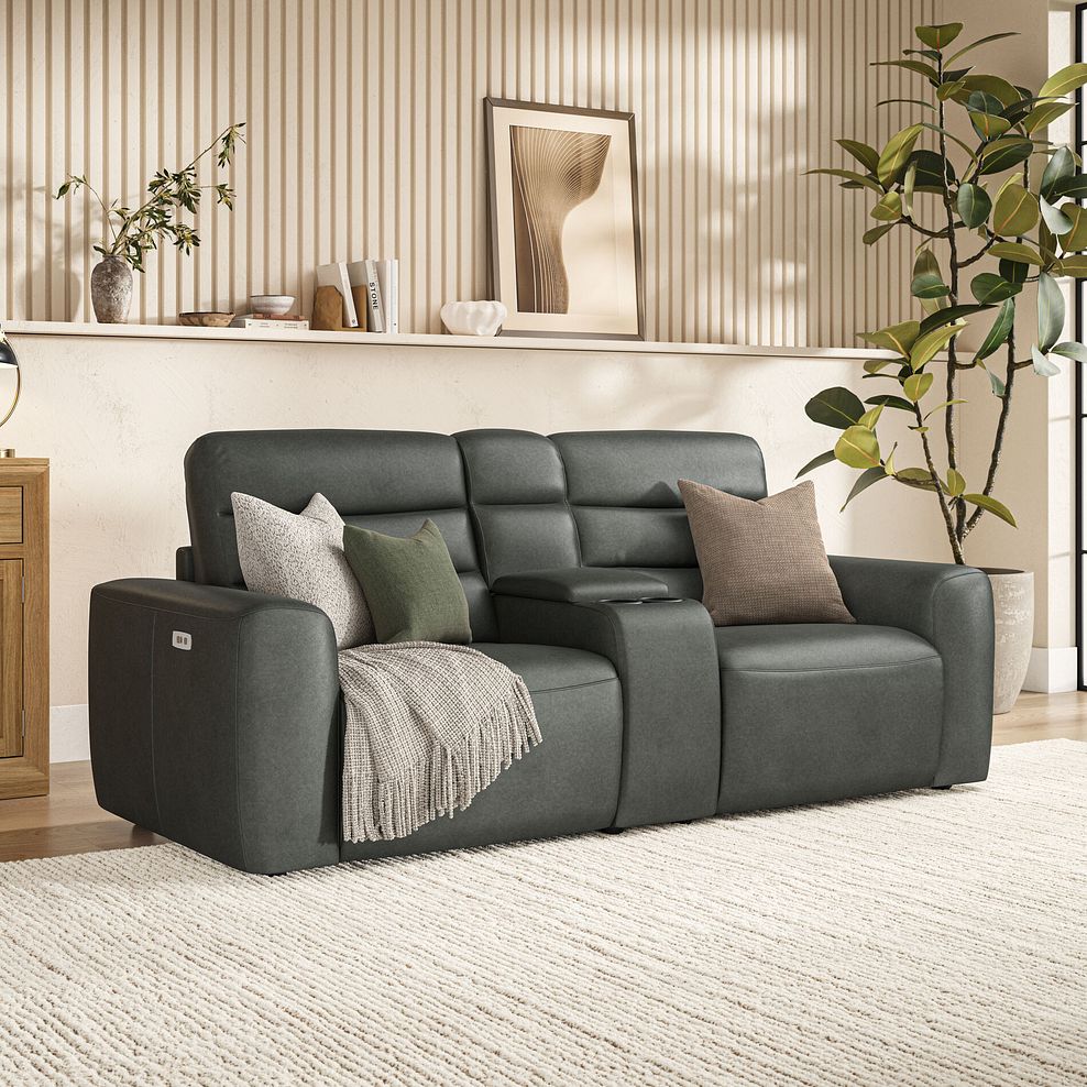 Cohen Group 8 Electric Recliner with 1 console in Virgo Lead Leather 1