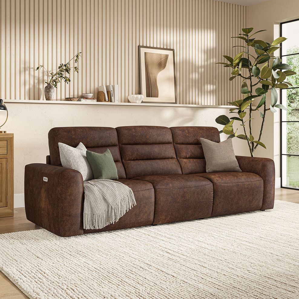 Cohen Group 9 Electric Recliner in Ranch Dark Brown Fabric 1