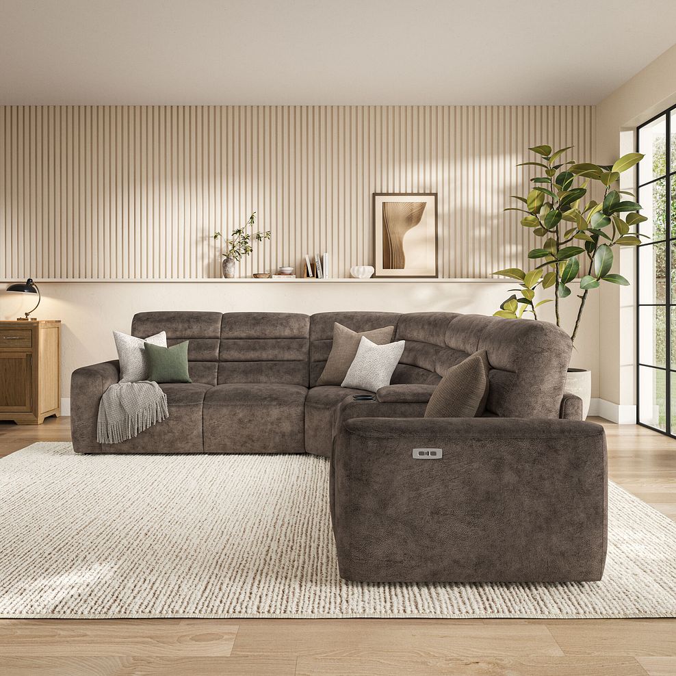 Cohen Large Corner Electric Recliner with Left Hand Sofa Bed and Console in Dapple Chocolate Fabric 4