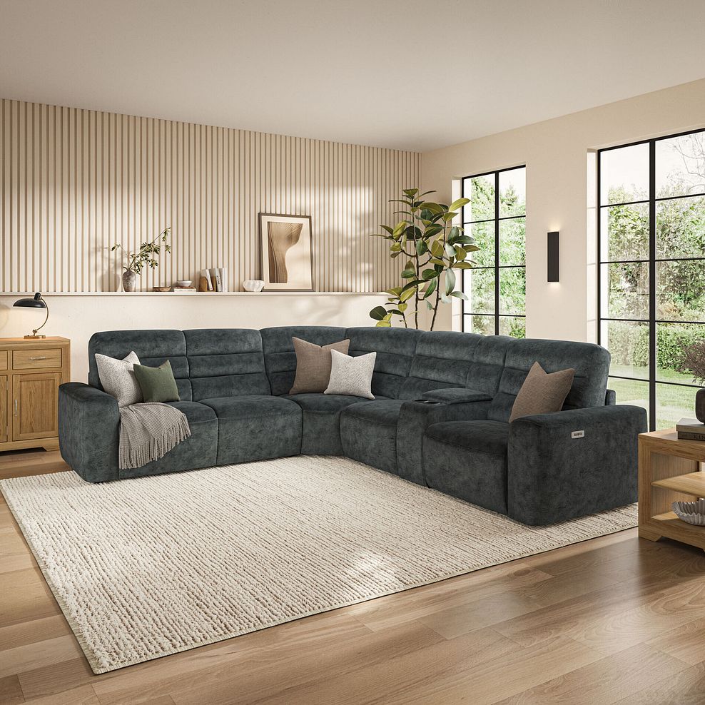 Cohen Large Corner Electric Recliner with Left Hand Sofa Bed and Console in Dapple Grey Fabric 2