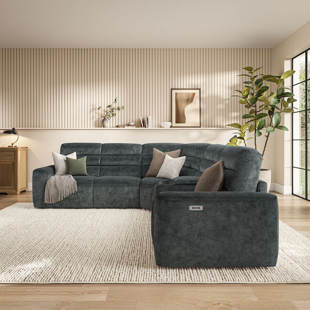 Cohen Large Corner Electric Recliner with Left Hand Sofa Bed and Console in Dapple Grey Fabric 3