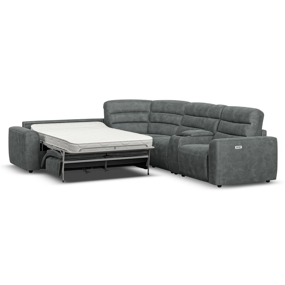 Cohen Large Corner Electric Recliner with Left Hand Sofa Bed and Console in Miller Grey Fabric 1