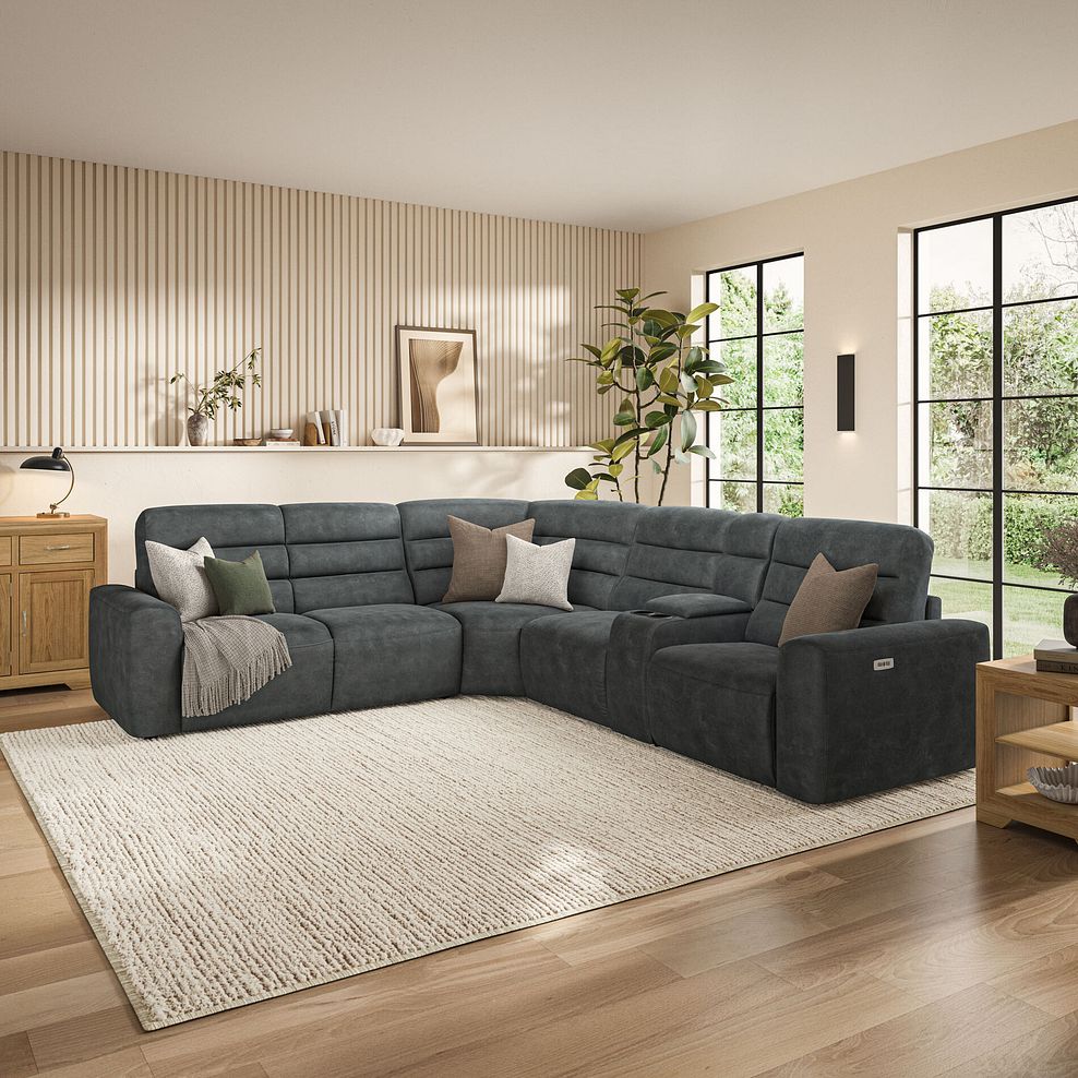 Cohen Large Corner Electric Recliner with Left Hand Sofa Bed and Console in Miller Grey Fabric 3