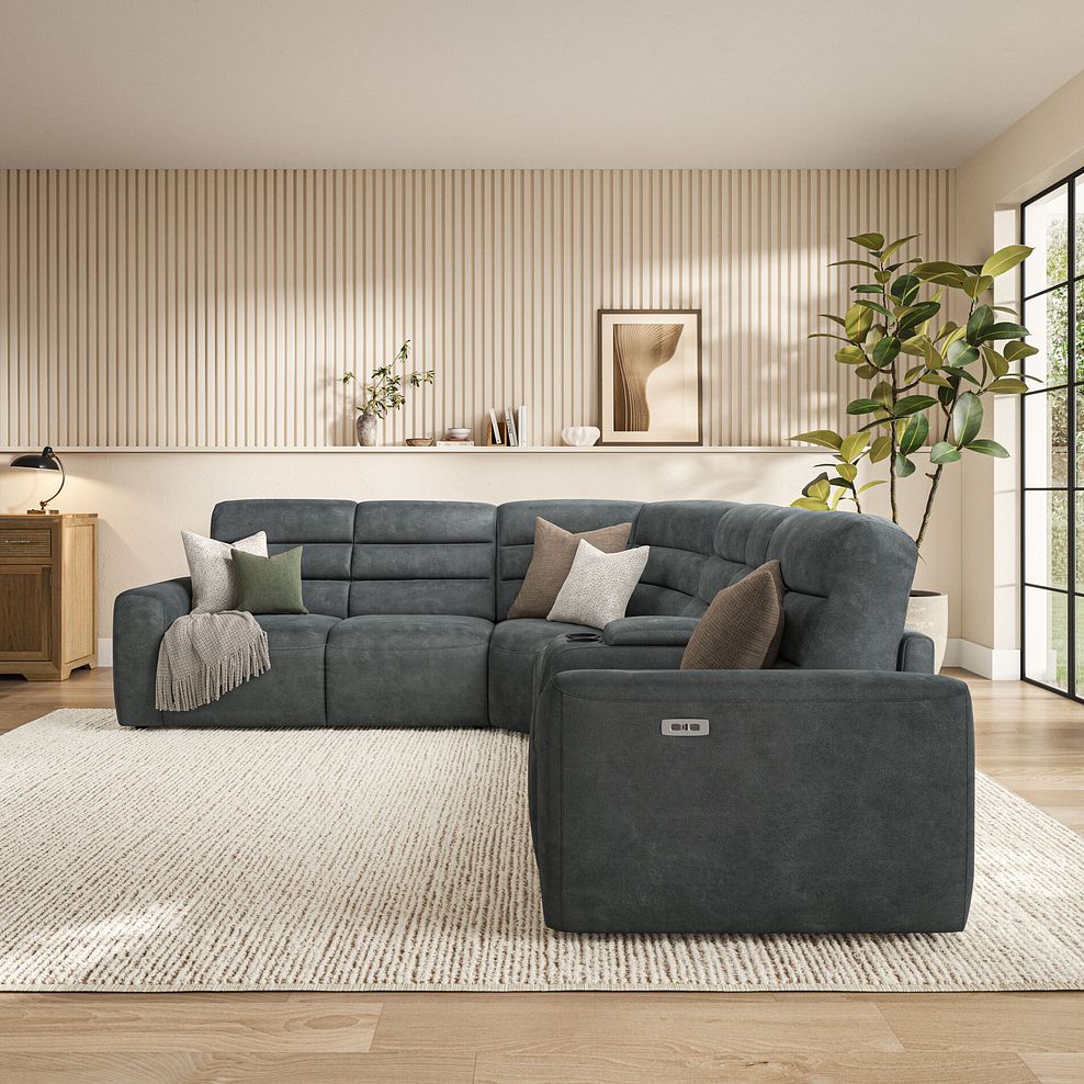Cohen Large Corner Electric Recliner with Left Hand Sofa Bed and Console in Miller Grey Fabric 4