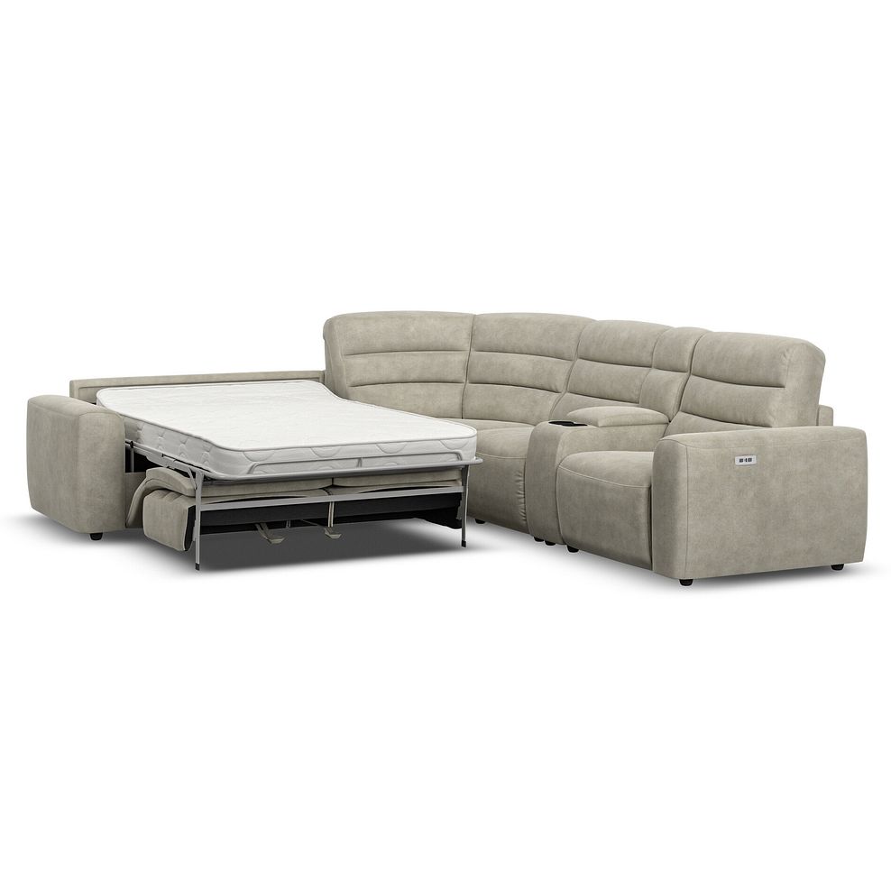 Cohen Large Corner Electric Recliner with Left Hand Sofa Bed and Console in Miller Taupe Fabric 1