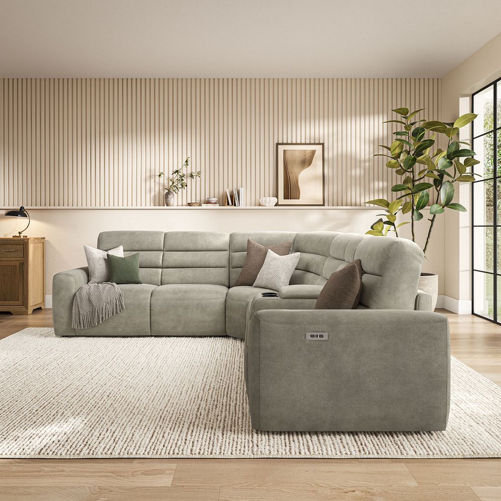 Cohen Large Corner Electric Recliner with Left Hand Sofa Bed and Console in Miller Taupe Fabric 4