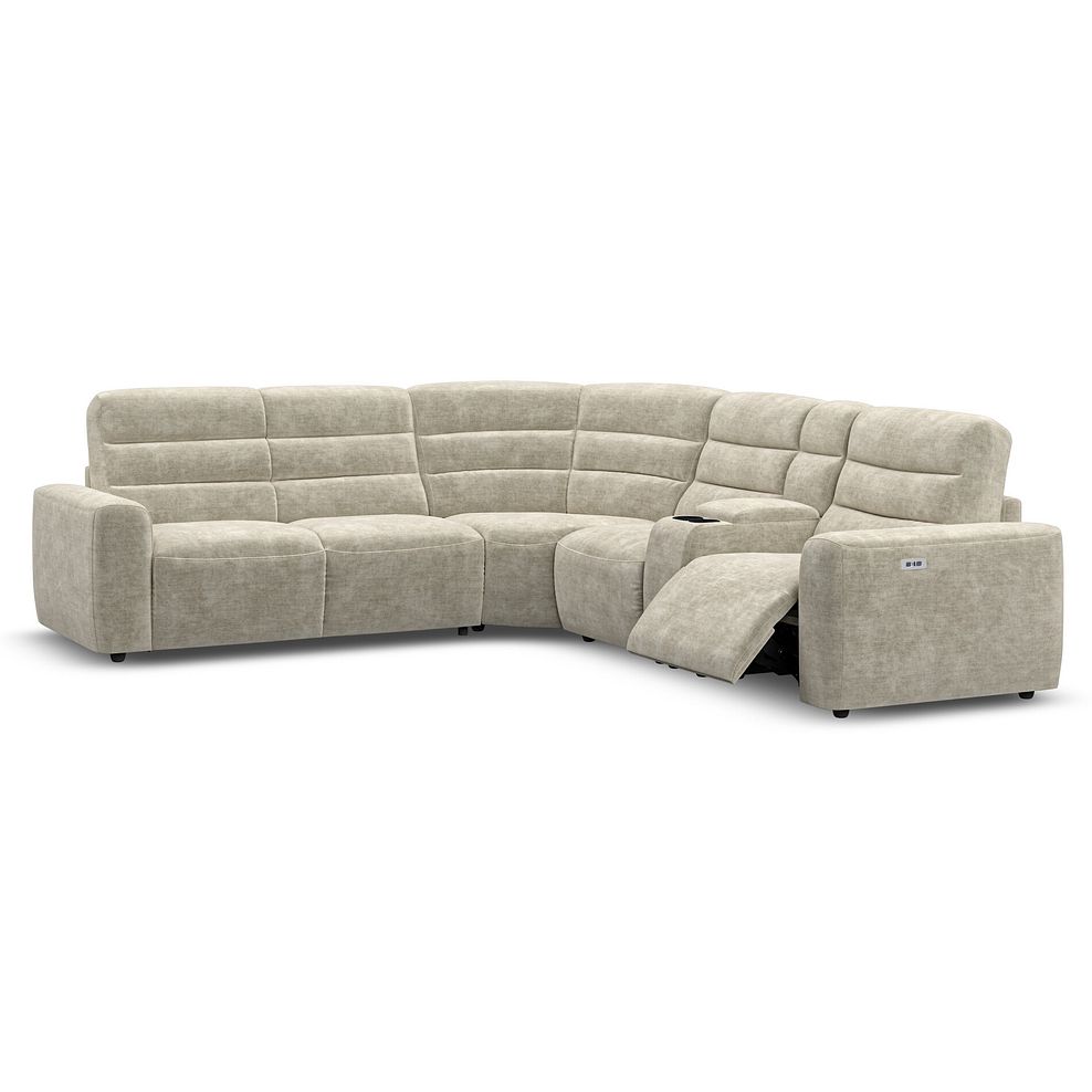 Cohen Large Corner Electric Recliner with Left Hand Sofa Bed and Console in Plush Beige Fabric 3