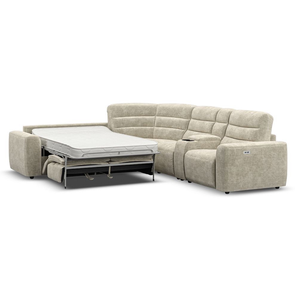 Cohen Large Corner Electric Recliner with Left Hand Sofa Bed and Console in Plush Beige Fabric 1