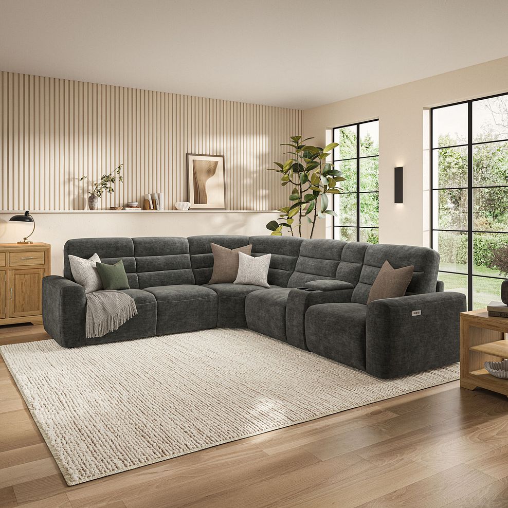 Cohen Large Corner Electric Recliner with Left Hand Sofa Bed and Console in Plush Charcoal Fabric 3