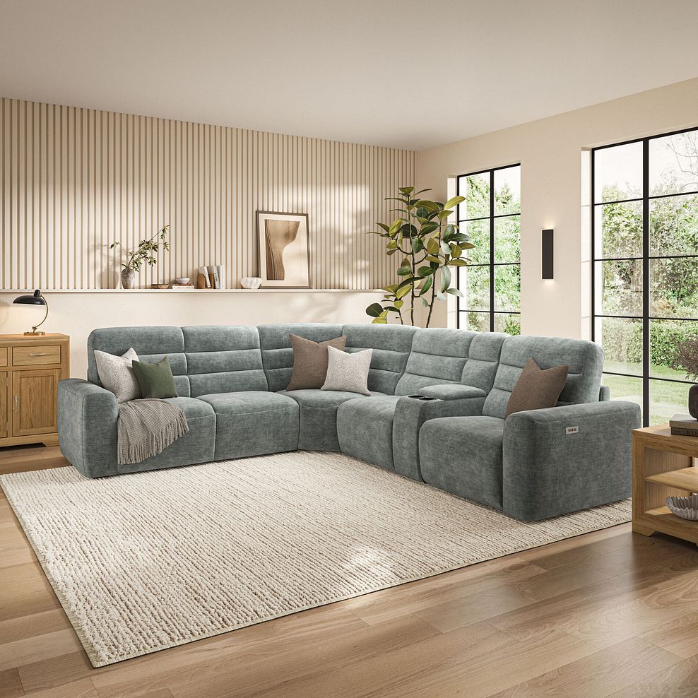 Cohen Large Corner Electric Recliner with Left Hand Sofa Bed and Console in Plush Silver Fabric 3