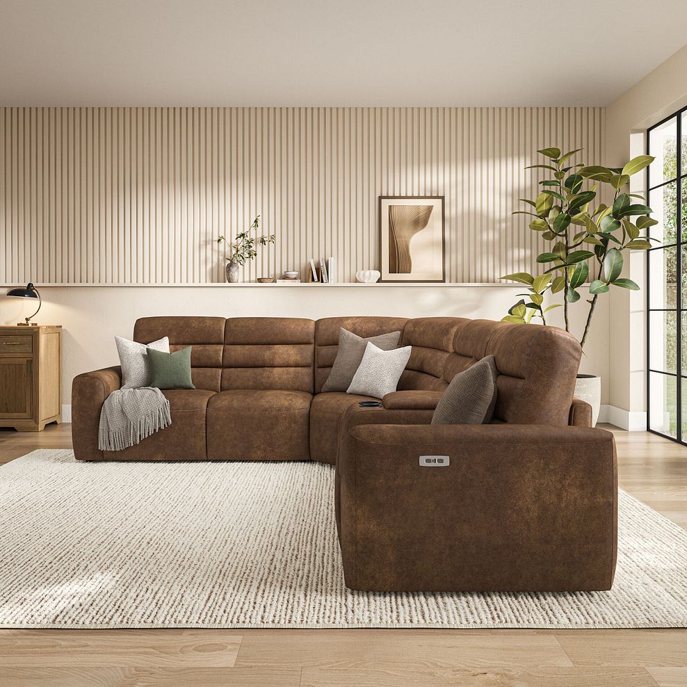 Cohen Large Corner Electric Recliner with Left Hand Sofa Bed and Console in Ranch Brown Fabric 4