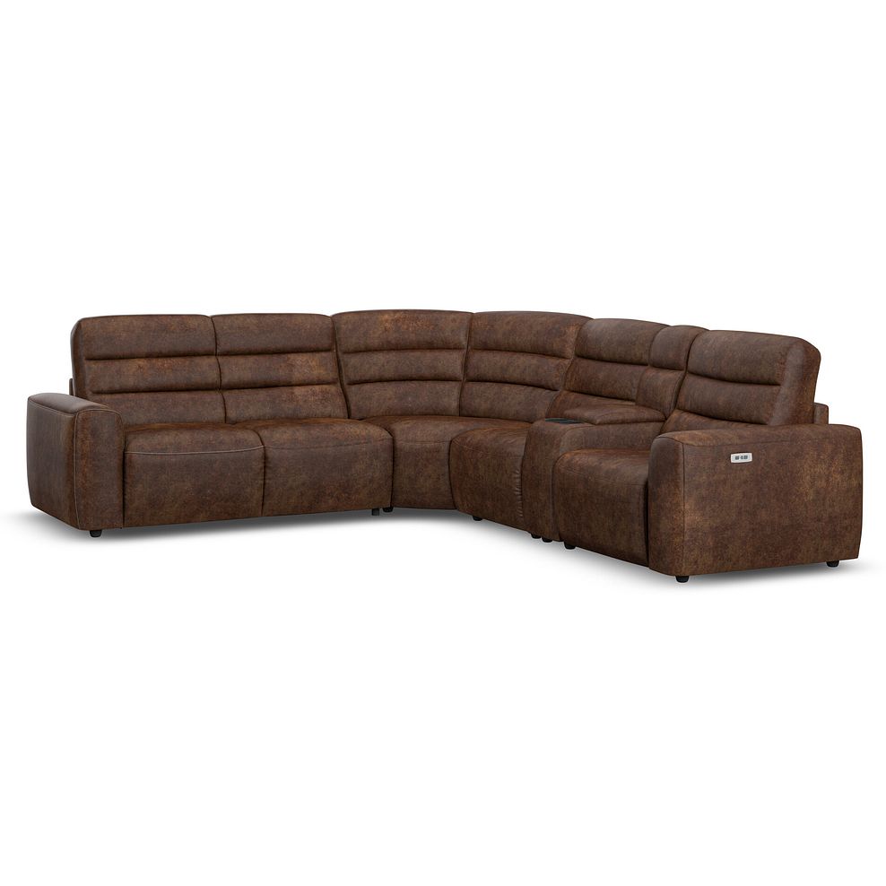 Cohen Large Corner Electric Recliner with Left Hand Sofa Bed and Console in Ranch Dark Brown Fabric 2