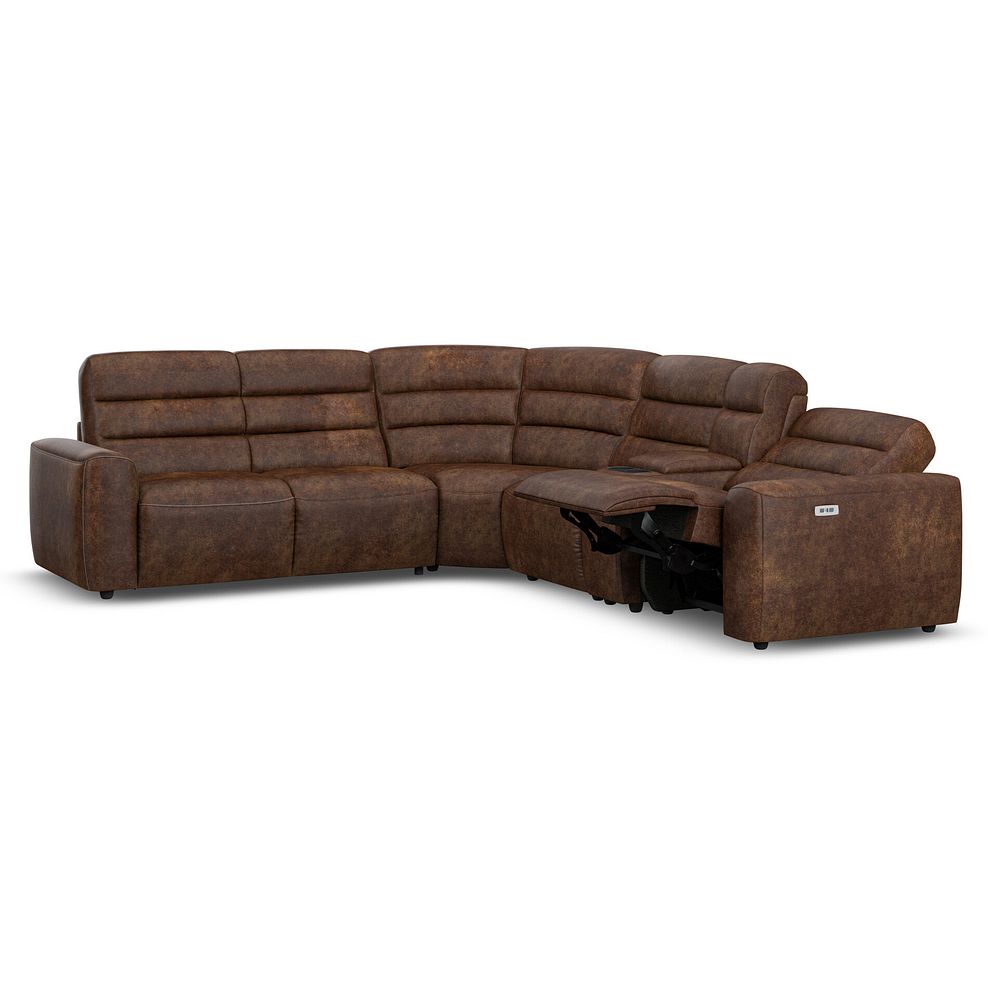 Cohen Large Corner Electric Recliner with Left Hand Sofa Bed and Console in Ranch Dark Brown Fabric 4