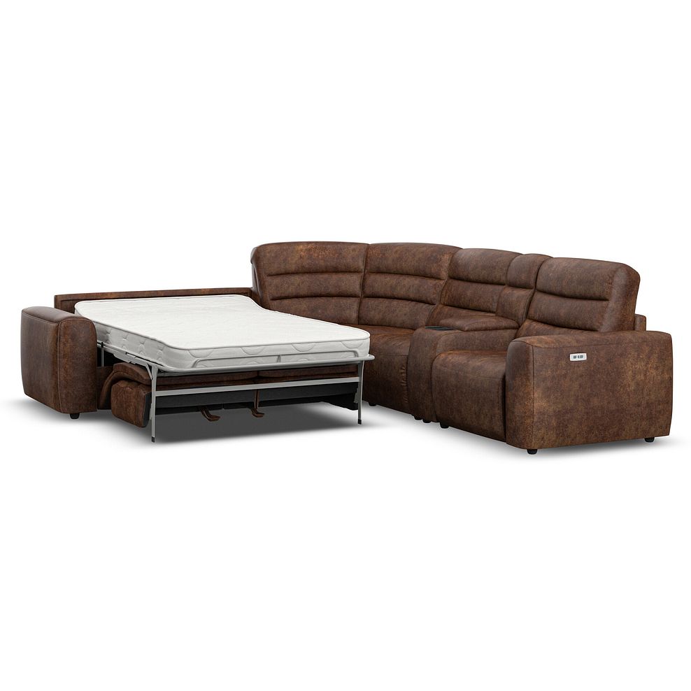 Cohen Large Corner Electric Recliner with Left Hand Sofa Bed and Console in Ranch Dark Brown Fabric 1