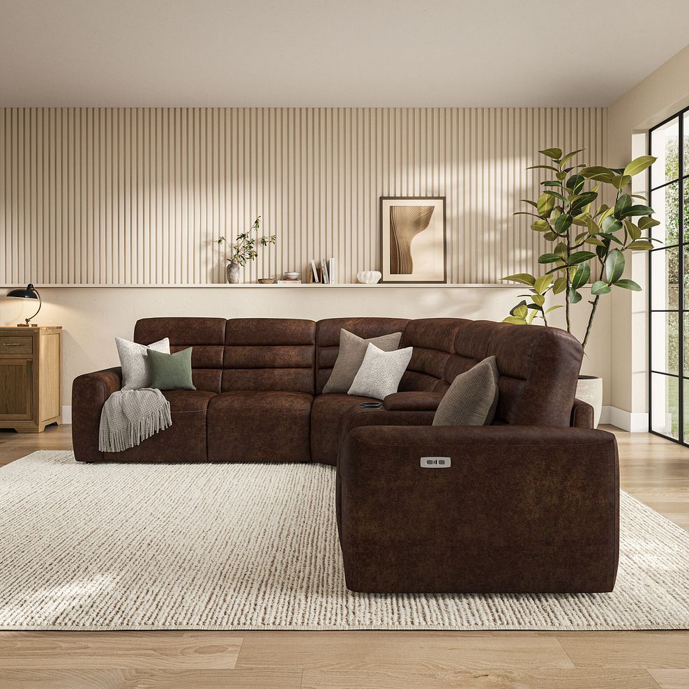 Cohen Large Corner Electric Recliner with Left Hand Sofa Bed and Console in Ranch Dark Brown Fabric 4