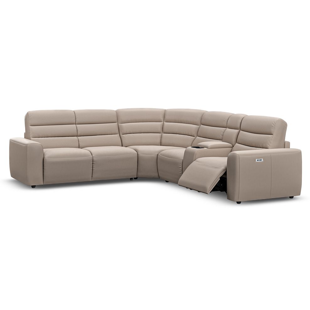 Cohen Large Corner Electric Recliner with Left Hand Sofa Bed and Console in Virgo Buff Leather 3
