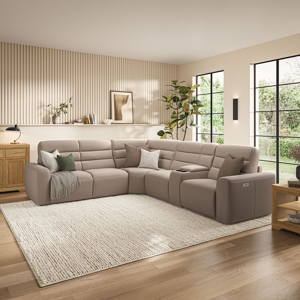 Cohen Large Corner Electric Recliner with Left Hand Sofa Bed and Console in Virgo Buff Leather 3