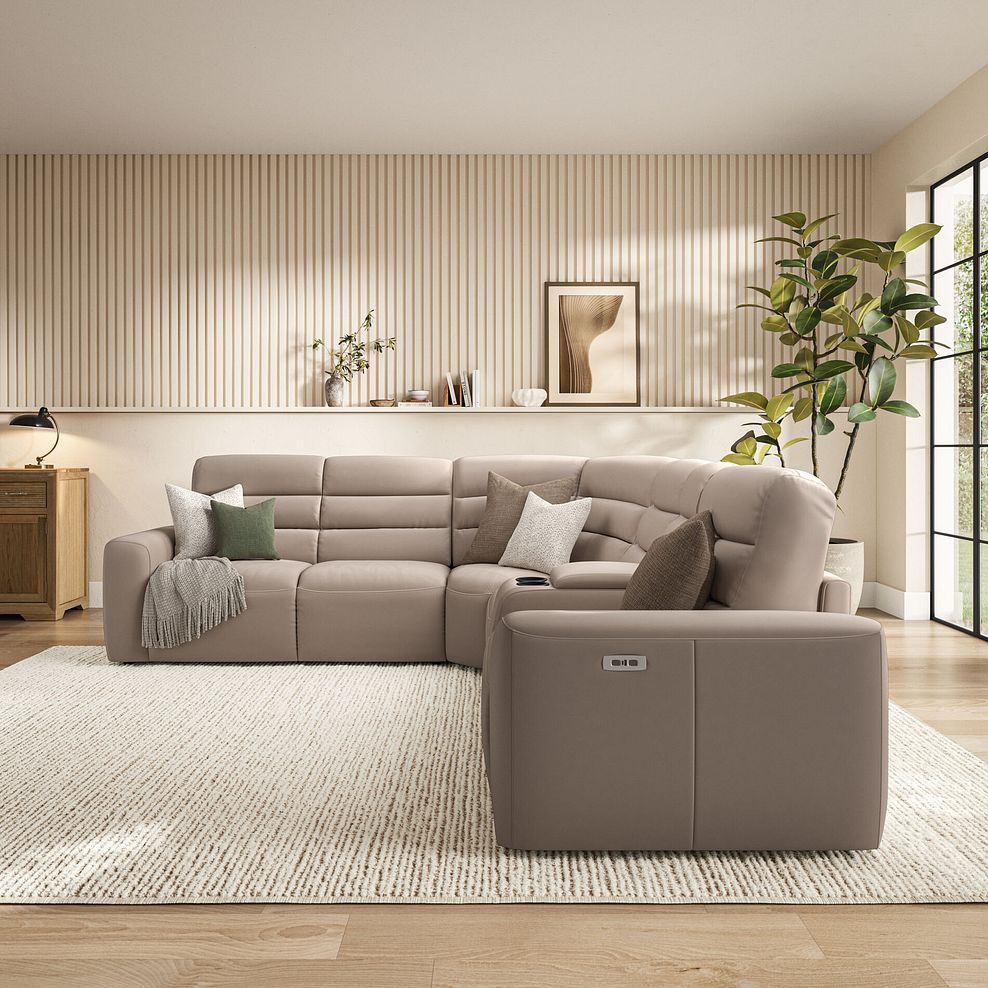 Cohen Large Corner Electric Recliner with Left Hand Sofa Bed and Console in Virgo Buff Leather 4