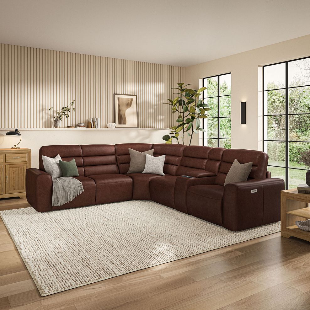 Cohen Large Corner Electric Recliner with Left Hand Sofa Bed and Console in Virgo Chestnut Leather 3