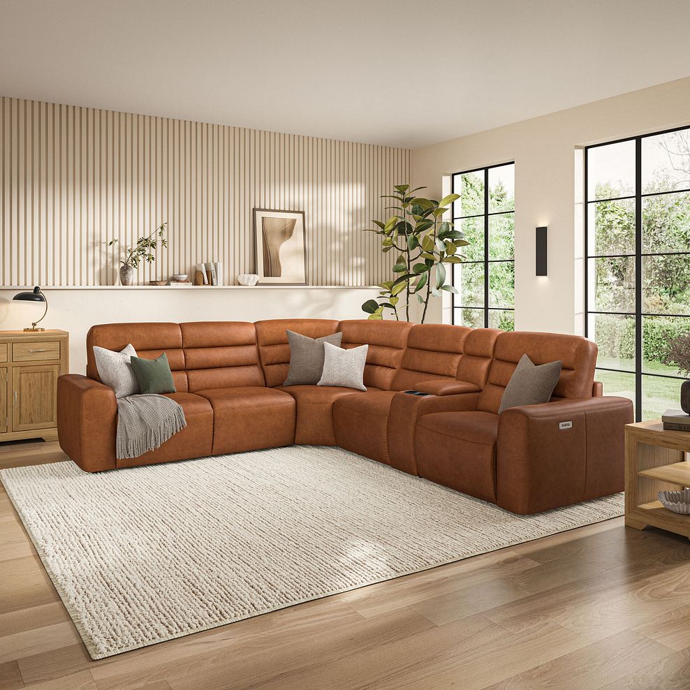 Cohen Large Corner Electric Recliner with Left Hand Sofa Bed and Console in Virgo Cognac Leather 3