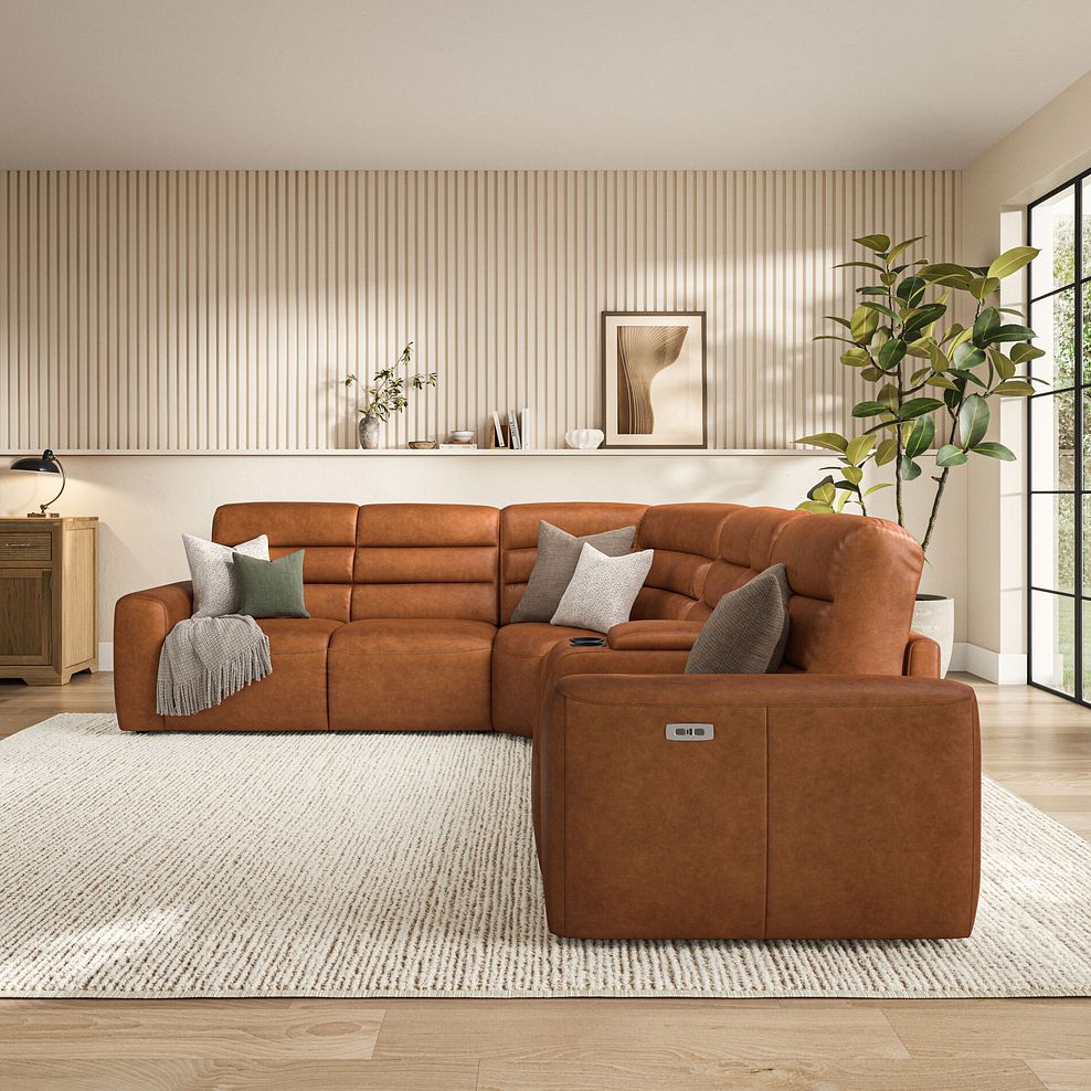 Cohen Large Corner Electric Recliner with Left Hand Sofa Bed and Console in Virgo Cognac Leather 4