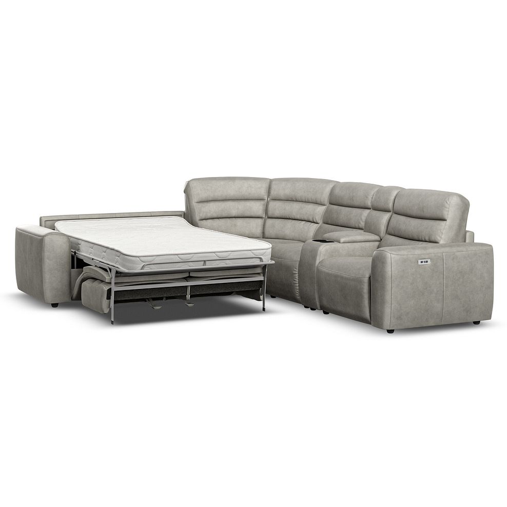 Cohen Large Corner Electric Recliner with Left Hand Sofa Bed and Console in Virgo Platinum Leather 1