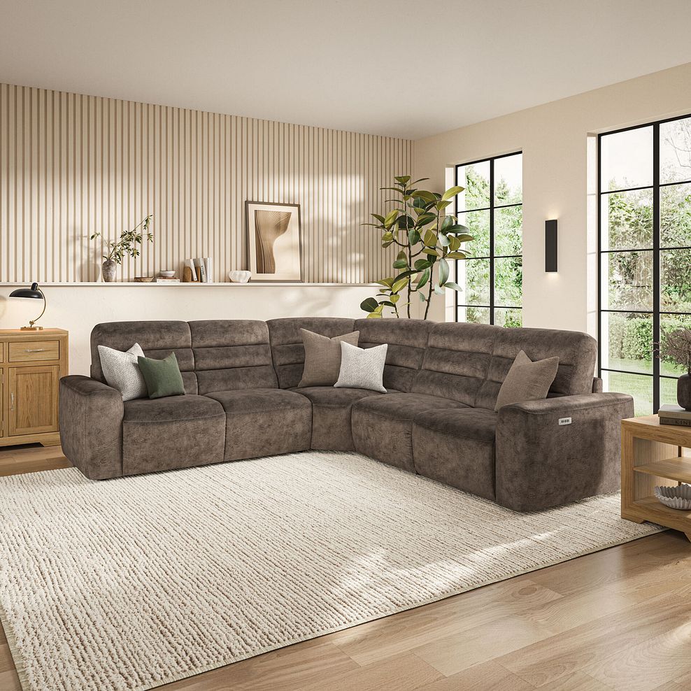 Cohen Large Corner Electric Recliner with Left Hand Sofa Bed in  Dapple Chocolate Fabric 3