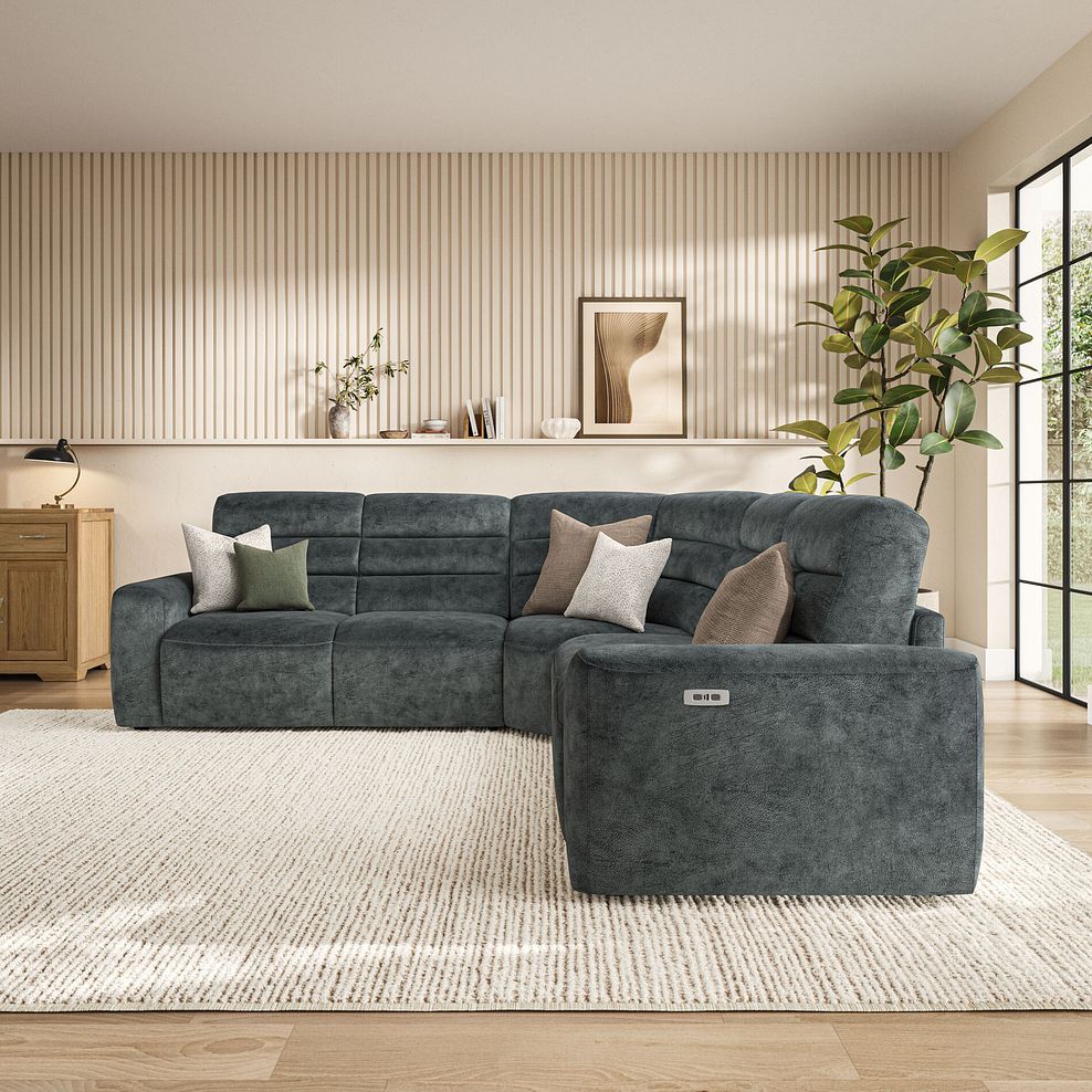 Cohen Large Corner Electric Recliner with Left Hand Sofa Bed in Dapple Grey Fabric 4