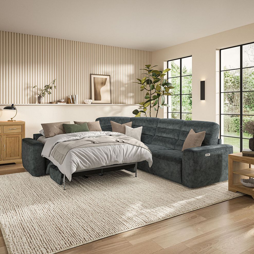 Cohen Large Corner Electric Recliner with Left Hand Sofa Bed in Dapple Grey Fabric 1